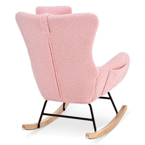 English Elm Rocking Glider Chair Teddy Upholstered High Back with Adjustable Headrest for Nursery W680127263