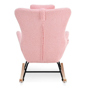 English Elm Rocking Glider Chair Teddy Upholstered High Back with Adjustable Headrest for Nursery W680127263