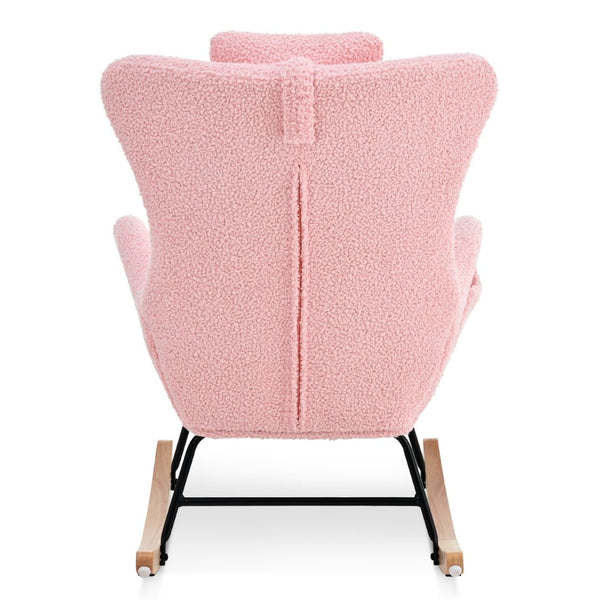 English Elm Rocking Glider Chair Teddy Upholstered High Back with Adjustable Headrest for Nursery W680127263