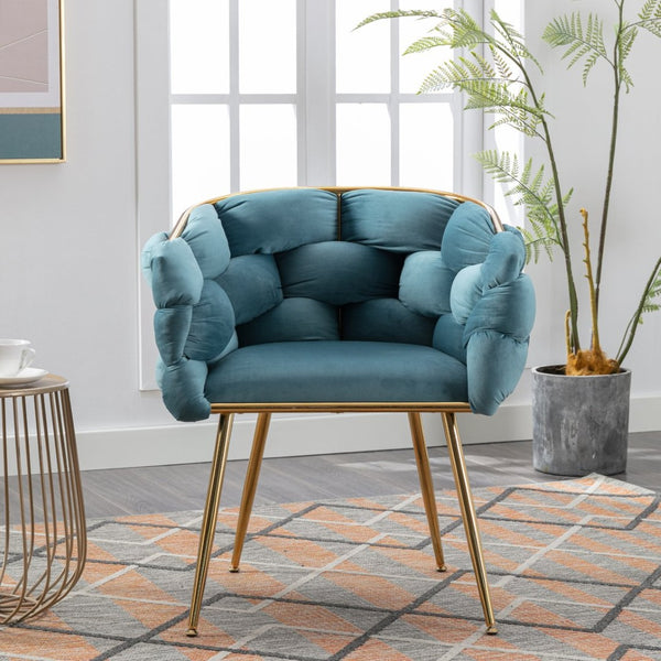 English Elm Luxury Velvet Accent Chair Sculptural Curved Seat for Bedroom Vanity or Sitting Area Blue W117067859