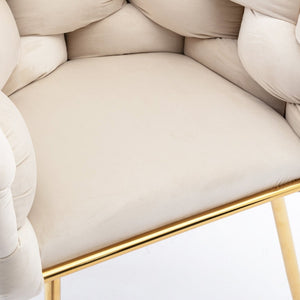 English Elm Luxury Velvet Accent Chair Sculptural Curved Seat for Bedroom Vanity or Sitting Area Beige W117067862