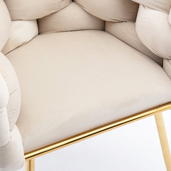 English Elm Luxury Velvet Accent Chair Sculptural Curved Seat for Bedroom Vanity or Sitting Area Beige W117067862