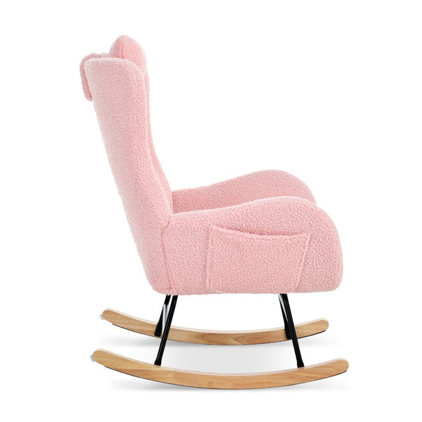English Elm Rocking Glider Chair Teddy Upholstered High Back with Adjustable Headrest for Nursery W680127263
