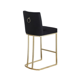 English Elm Woker Velvet Counter Stool with Gold Tipped Black Metal Legs for Kitchen Island Black W156769740