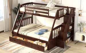 English Elm Twin-over-full Bunk Bed with Storage Staircase Drawers and Pine Wood Frame Espresso LT000223AAP
