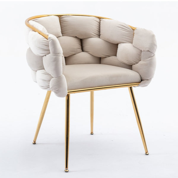 English Elm Luxury Velvet Accent Chair Sculptural Curved Seat for Bedroom Vanity or Sitting Area Beige W117067862