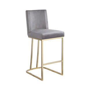 English Elm Woker Velvet Counter Stool with Gold Tipped Black Metal Legs for Kitchen Island Gray W156769739