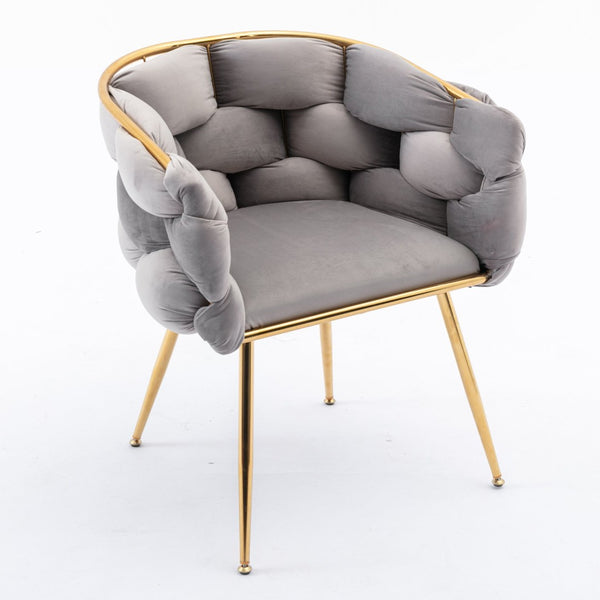 English Elm Luxury Velvet Accent Chair Sculptural Curved Seat for Bedroom Vanity or Sitting Area Gray W117067861