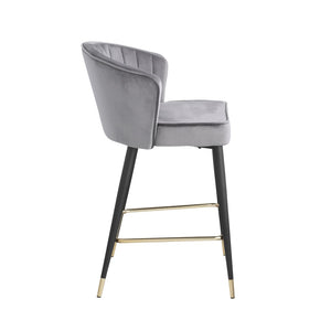 English Elm Contemporary Velvet Channel Tufted Counterstool with Gold Tipped Metal Legs for Kitchen Bar Gray W156769751
