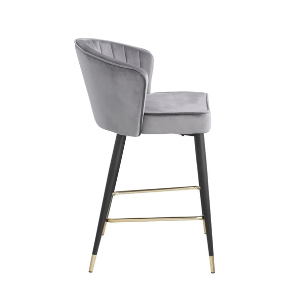 English Elm Contemporary Velvet Channel Tufted Counterstool with Gold Tipped Metal Legs for Kitchen Bar Gray W156769751
