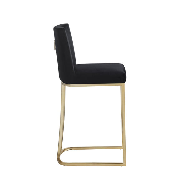 English Elm Woker Velvet Counter Stool with Gold Tipped Black Metal Legs for Kitchen Island Black W156769740
