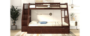 English Elm Twin-over-full Bunk Bed with Storage Staircase Drawers and Pine Wood Frame Espresso LT000223AAP