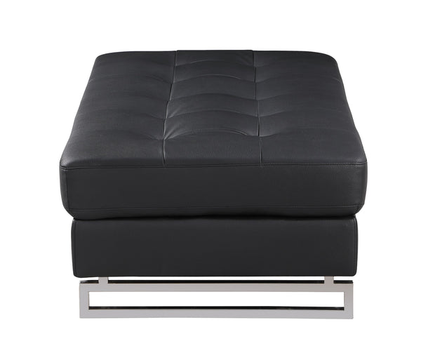 English Elm Global United Oversized Genuine Leather Ottoman with Chrome Legs for Luxurious Comfort and Style Black B05777931