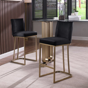 English Elm Woker Velvet Counter Stool with Gold Tipped Black Metal Legs for Kitchen Island Black W156769740