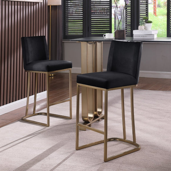 English Elm Woker Velvet Counter Stool with Gold Tipped Black Metal Legs for Kitchen Island Black W156769740