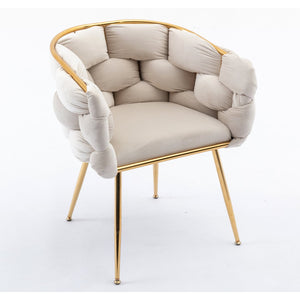 English Elm Luxury Velvet Accent Chair Sculptural Curved Seat for Bedroom Vanity or Sitting Area Beige W117067862