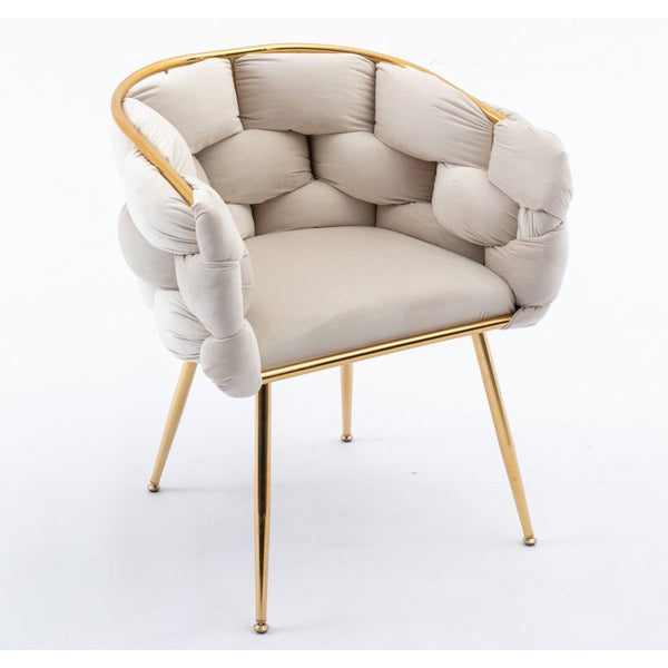 English Elm Luxury Velvet Accent Chair Sculptural Curved Seat for Bedroom Vanity or Sitting Area Beige W117067862