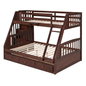 English Elm Twin-over-full Bunk Bed with Storage Staircase Drawers and Pine Wood Frame Espresso LT000223AAP