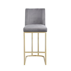 English Elm Woker Velvet Counter Stool with Gold Tipped Black Metal Legs for Kitchen Island Gray W156769739