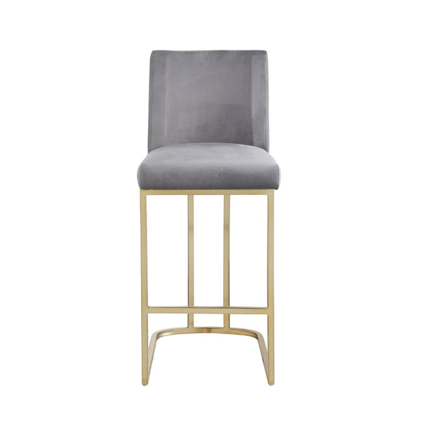 English Elm Woker Velvet Counter Stool with Gold Tipped Black Metal Legs for Kitchen Island Gray W156769739