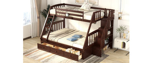English Elm Twin-over-full Bunk Bed with Storage Staircase Drawers and Pine Wood Frame Espresso LT000223AAP