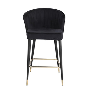 English Elm Contemporary Velvet Channel Tufted Counterstool with Gold Tipped Metal Legs for Kitchen Bar Black W156769750