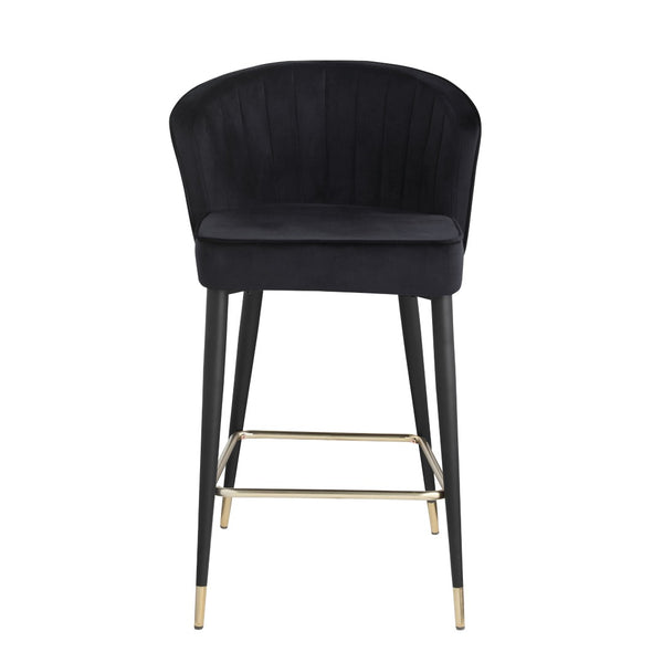 English Elm Contemporary Velvet Channel Tufted Counterstool with Gold Tipped Metal Legs for Kitchen Bar Black W156769750
