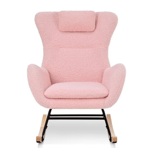 English Elm Rocking Glider Chair Teddy Upholstered High Back with Adjustable Headrest for Nursery W680127263