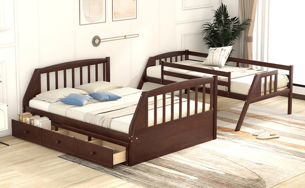 English Elm Twin-over-full Bunk Bed with Storage Staircase Drawers and Pine Wood Frame Espresso LT000223AAP
