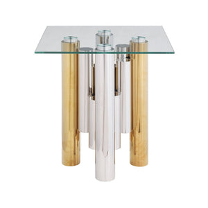 English Elm Stainless Steel and Tempered Glass Square End Table for Modern Living Spaces W1567S00003
