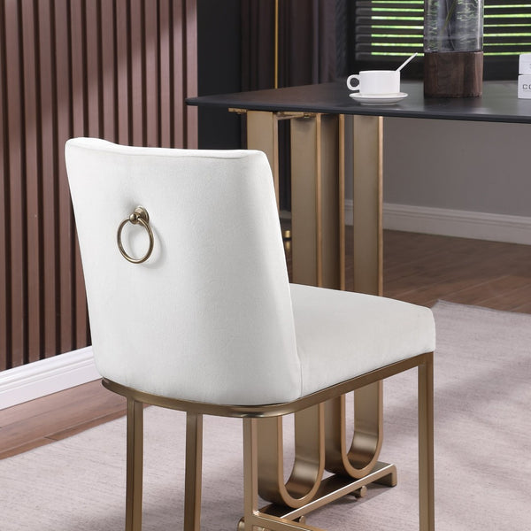 English Elm Woker Velvet Counter Stool with Gold Tipped Black Metal Legs for Kitchen Island Creamy White W156769738