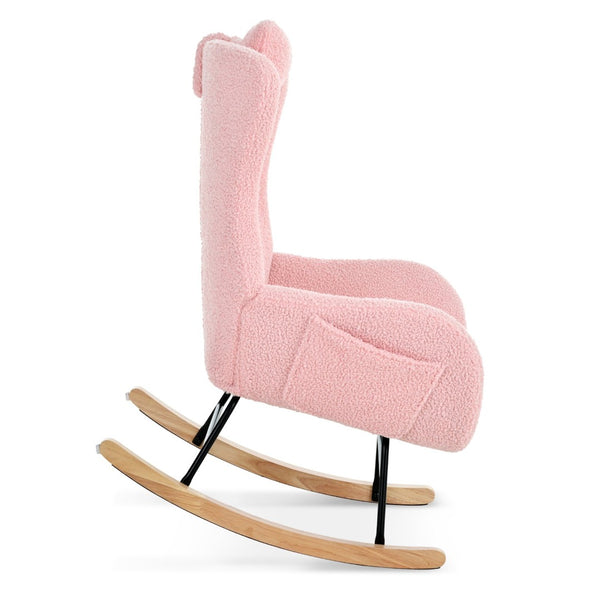 English Elm Rocking Glider Chair Teddy Upholstered High Back with Adjustable Headrest for Nursery W680127263