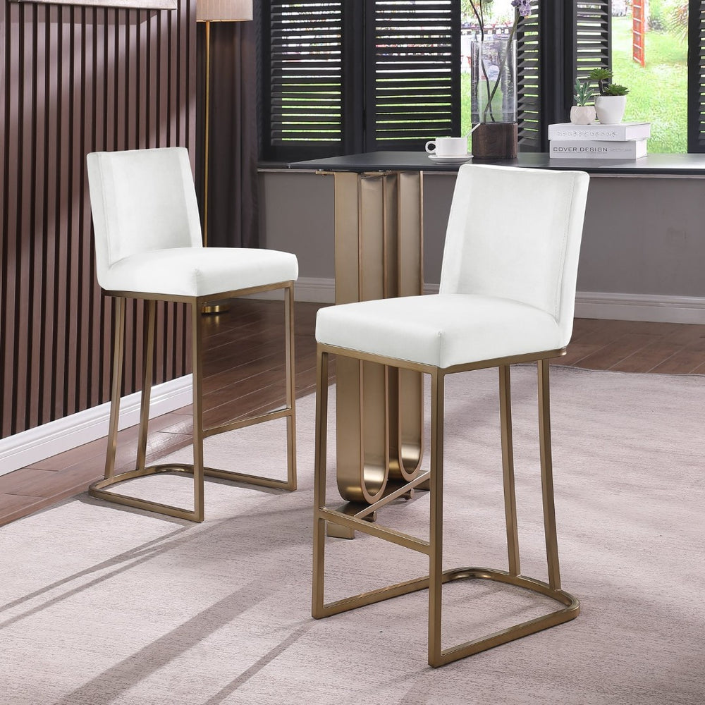 English Elm Woker Velvet Counter Stool with Gold Tipped Black Metal Legs for Kitchen Island Creamy White W156769738