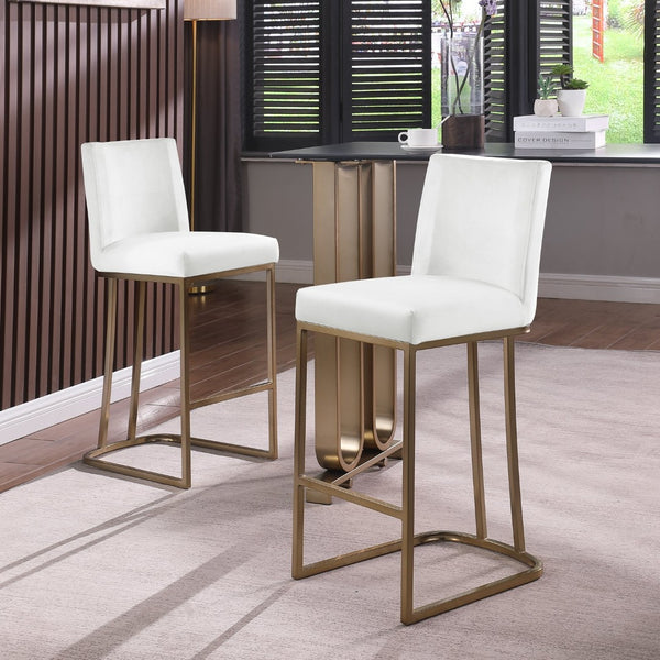 English Elm Woker Velvet Counter Stool with Gold Tipped Black Metal Legs for Kitchen Island Creamy White W156769738