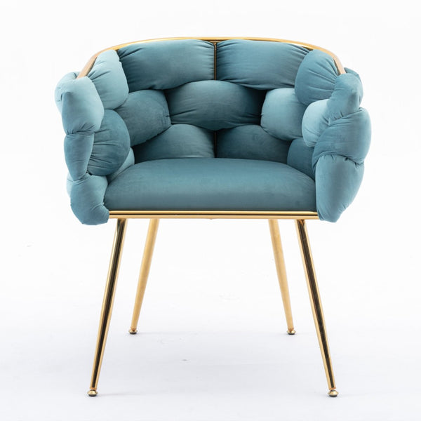 English Elm Luxury Velvet Accent Chair Sculptural Curved Seat for Bedroom Vanity or Sitting Area Blue W117067859