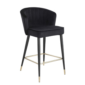 English Elm Contemporary Velvet Channel Tufted Counterstool with Gold Tipped Metal Legs for Kitchen Bar Black W156769750