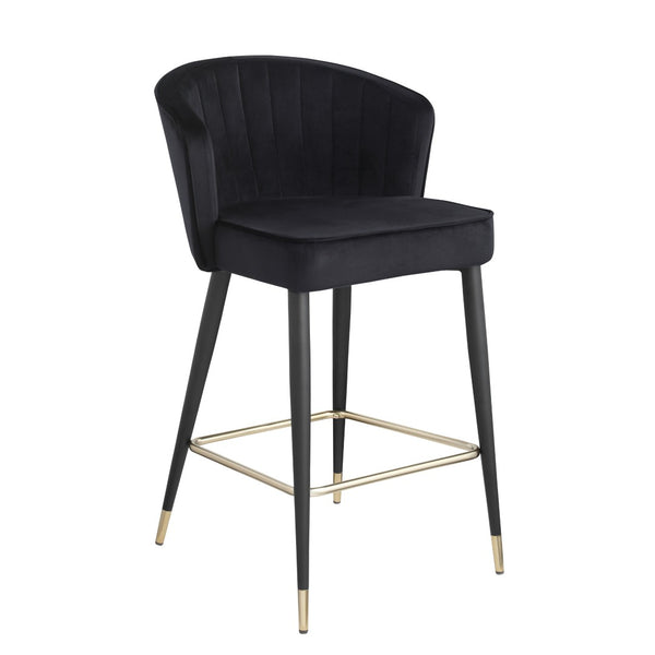 English Elm Contemporary Velvet Channel Tufted Counterstool with Gold Tipped Metal Legs for Kitchen Bar Black W156769750
