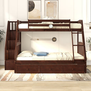 English Elm Twin-over-full Bunk Bed with Storage Staircase Drawers and Pine Wood Frame Espresso LT000223AAP