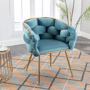 English Elm Luxury Velvet Accent Chair Sculptural Curved Seat for Bedroom Vanity or Sitting Area Blue W117067859