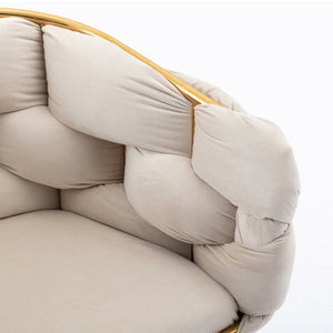 English Elm Luxury Velvet Accent Chair Sculptural Curved Seat for Bedroom Vanity or Sitting Area Beige W117067862