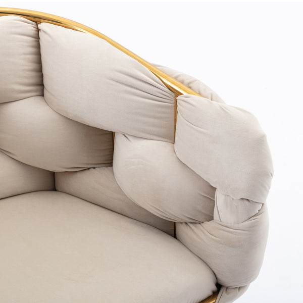 English Elm Luxury Velvet Accent Chair Sculptural Curved Seat for Bedroom Vanity or Sitting Area Beige W117067862