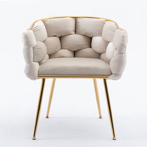 English Elm Luxury Velvet Accent Chair Sculptural Curved Seat for Bedroom Vanity or Sitting Area Beige W117067862