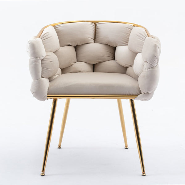 English Elm Luxury Velvet Accent Chair Sculptural Curved Seat for Bedroom Vanity or Sitting Area Beige W117067862