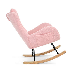 English Elm Rocking Glider Chair Teddy Upholstered High Back with Adjustable Headrest for Nursery W680127263