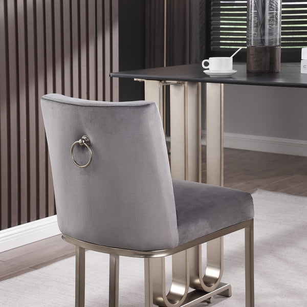 English Elm Woker Velvet Counter Stool with Gold Tipped Black Metal Legs for Kitchen Island Gray W156769739