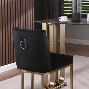 English Elm Woker Velvet Counter Stool with Gold Tipped Black Metal Legs for Kitchen Island Black W156769740