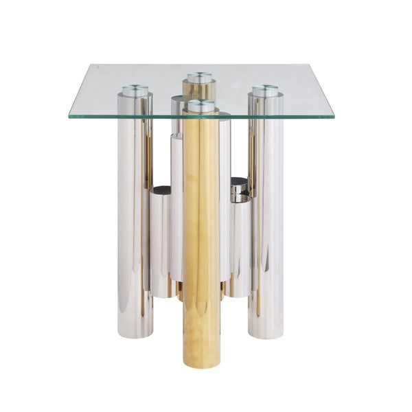 English Elm Stainless Steel and Tempered Glass Square End Table for Modern Living Spaces W1567S00003