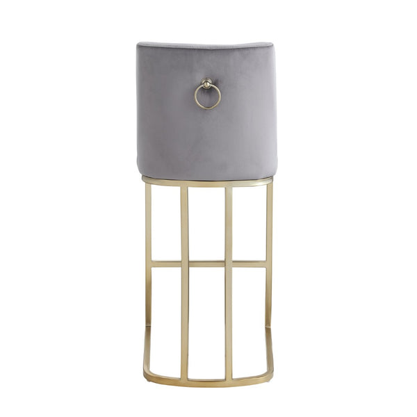 English Elm Woker Velvet Counter Stool with Gold Tipped Black Metal Legs for Kitchen Island Gray W156769739