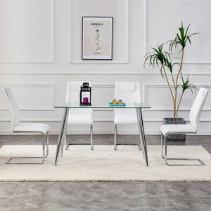 English Elm Modern Padded Dining Chair with Faux Leather Upholstery and Metal Legs — Comfortable, Easy Assembly, Floor-Protecting Feet, Set of 4 White W115168230