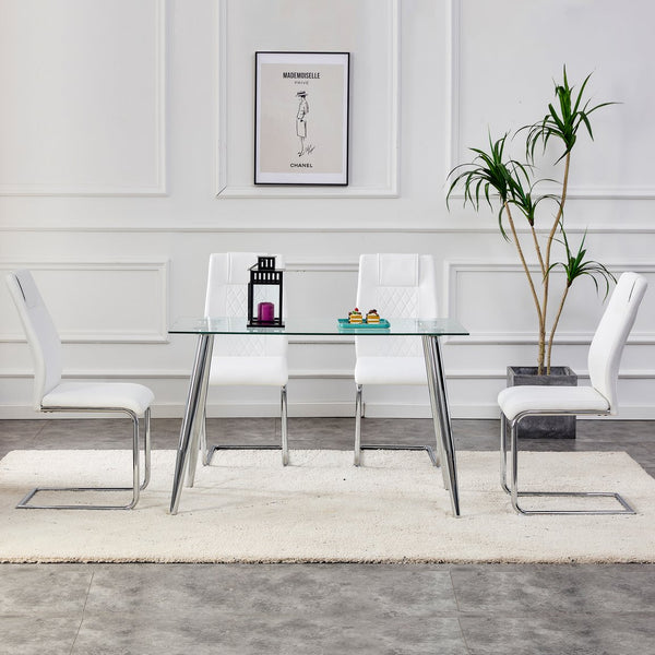 English Elm Modern Padded Dining Chair with Faux Leather Upholstery and Metal Legs — Comfortable, Easy Assembly, Floor-Protecting Feet, Set of 4 White W115168230